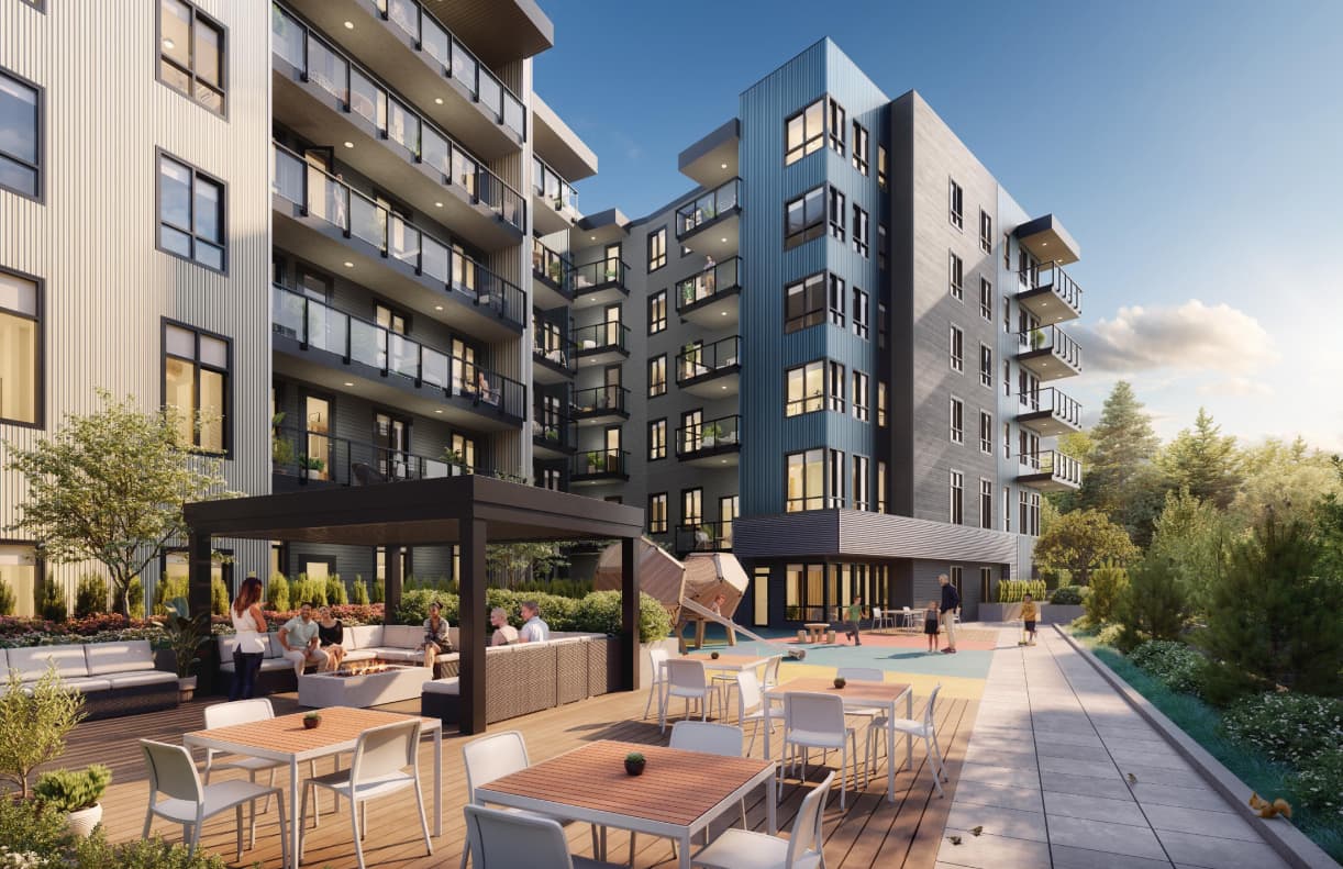Developer rendering of Atlin’s landscaped courtyard