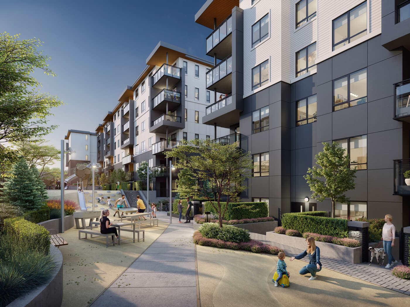 Developer rendering of the Jericho Park courtyard and play area