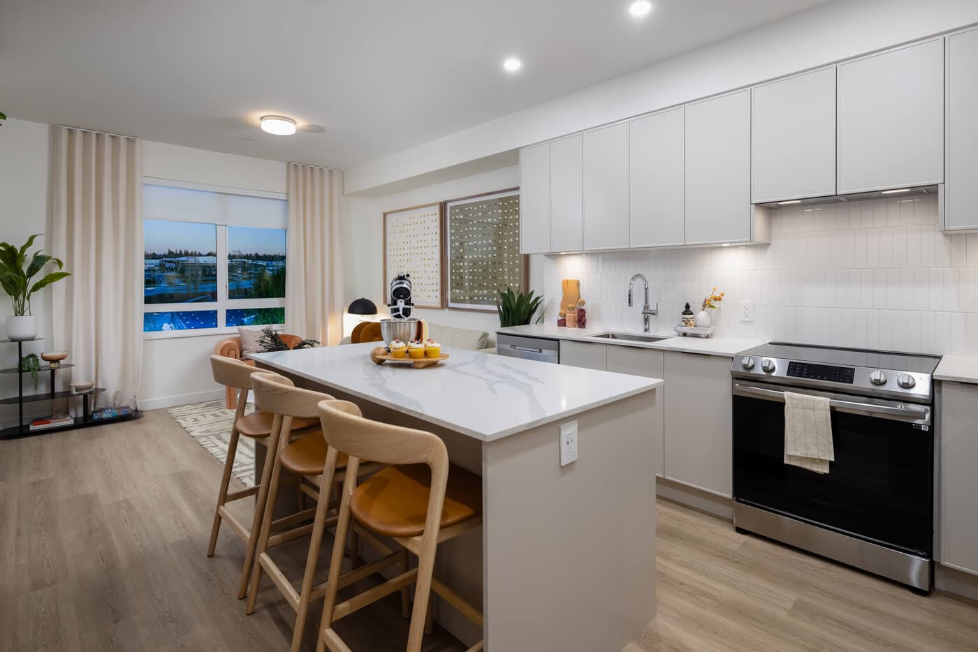 Developer rendering of a Jericho Park kitchen and living space