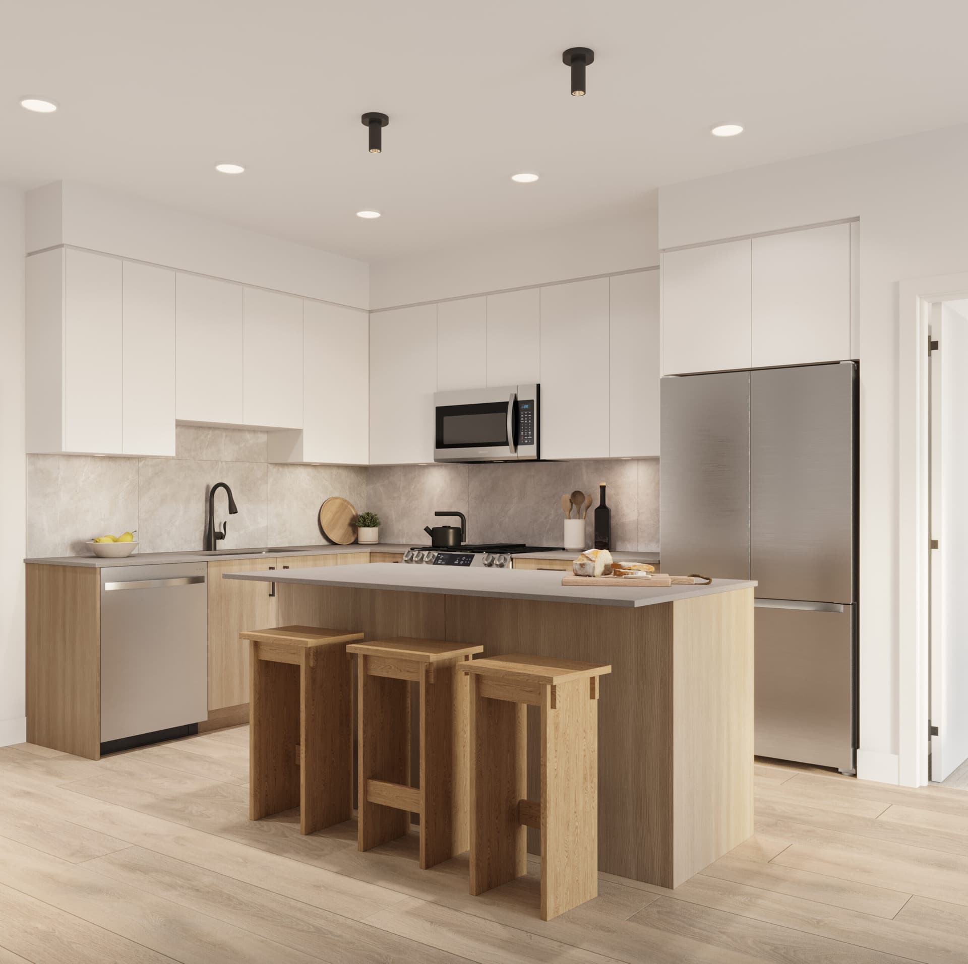 Developer photograph of a kitchen at The Commons