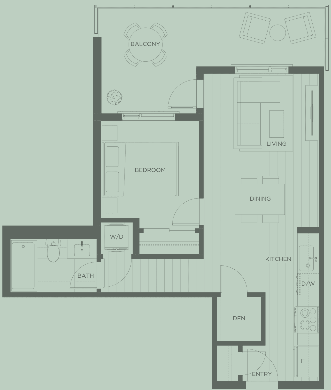 City Corners A12 one-bedroom plus den floorplan