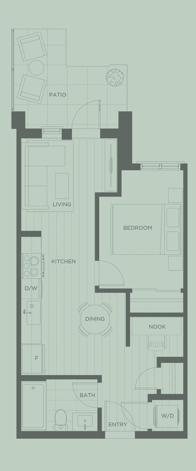 City Corners A3 one-bedroom floorplan