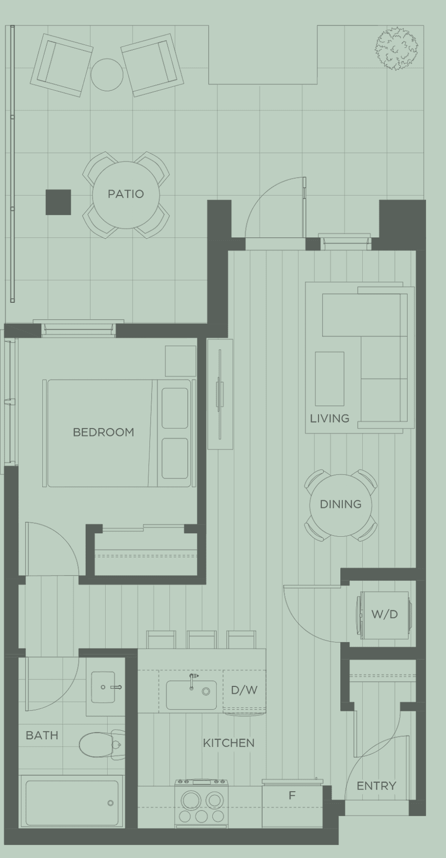 City Corners A1 one-bedroom floorplan